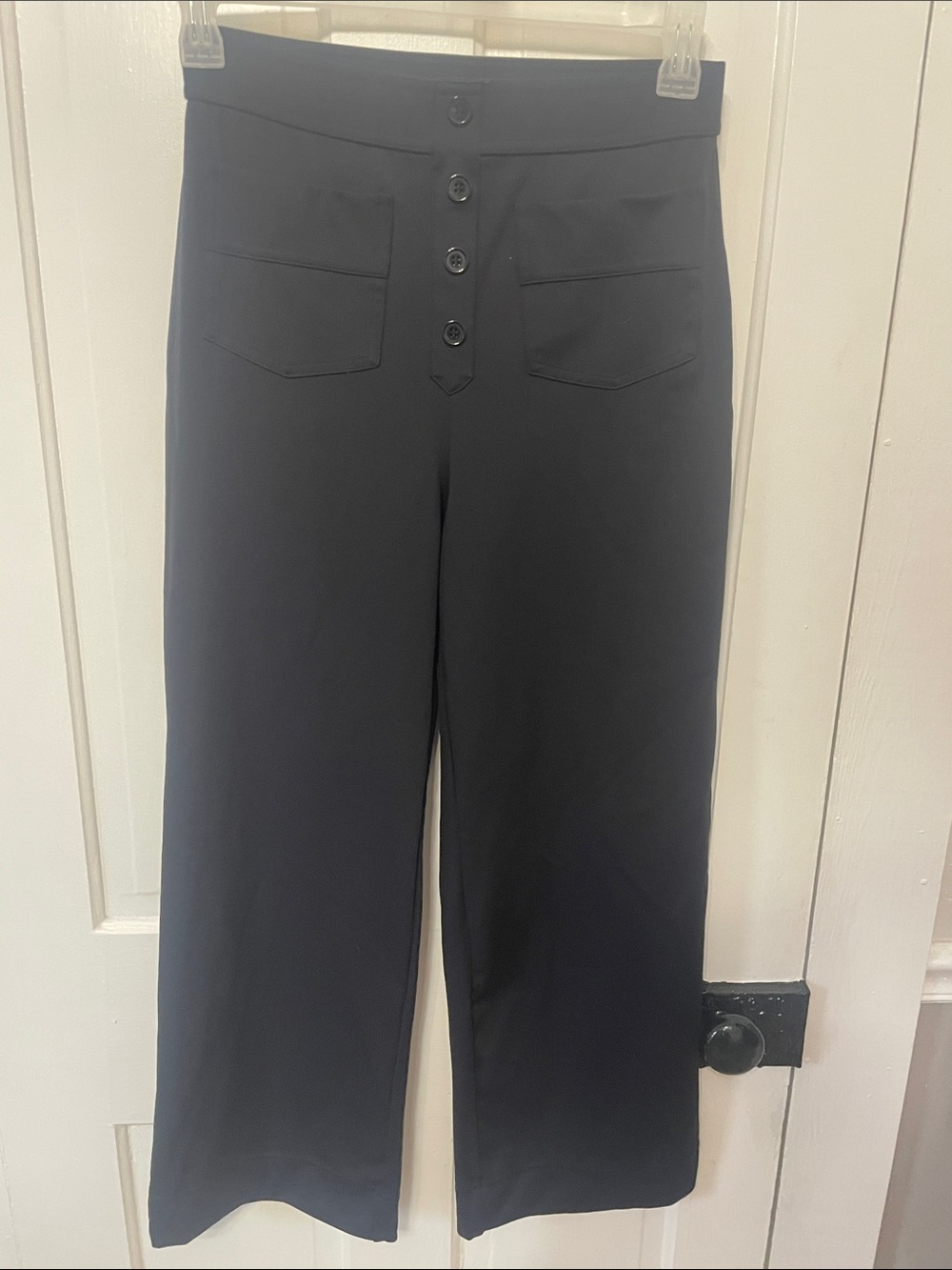 HALARA Black High-Rise Wide-Leg Button-Front Pants